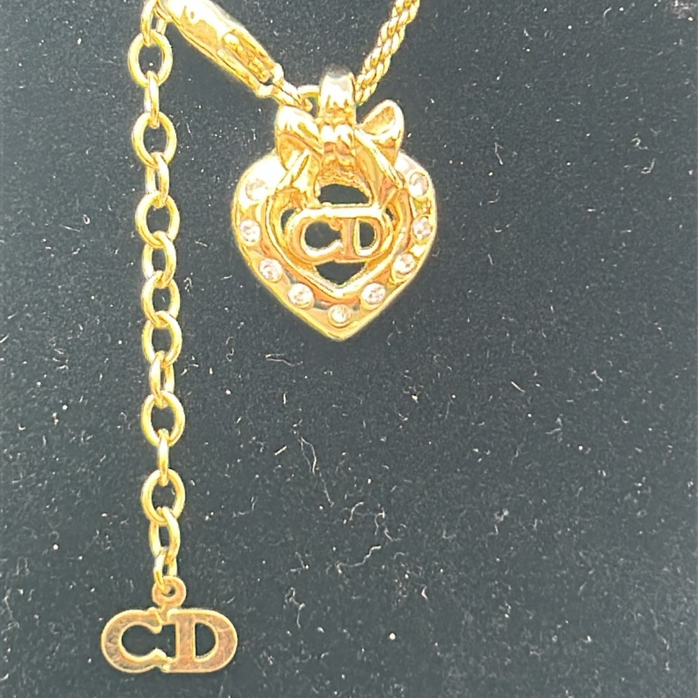 Dior, Authentic gold heart bow/rhinestones necklace